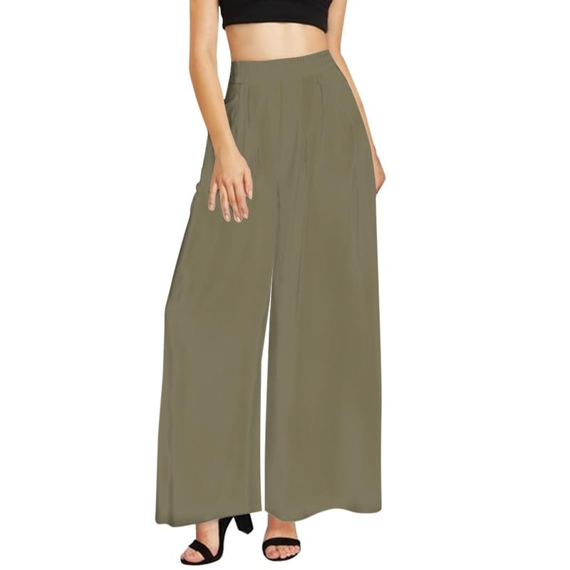 Irisjudy Women's Palazzo Lounge Pants Morandi Color Wide Leg Pants Business Work Trousers, High Waisted Loose Palazzo Pants2