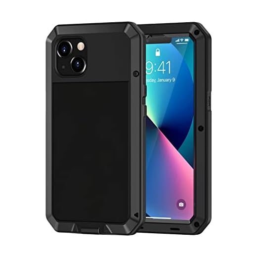 Lanhiem iPhone 13 Metal Case, Heavy Duty Shockproof [Tough Armour] Rugged Case with Built-in Glass Screen Protector, 360 Full Body Dust Proof Protective Cover for iPhone 13 6.1 inch, Black