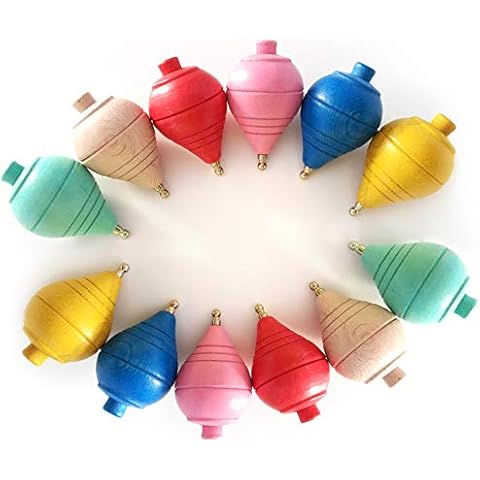 GERILEO Lote de 12 Peonzas de Madera Clásicas de Colores Cover
