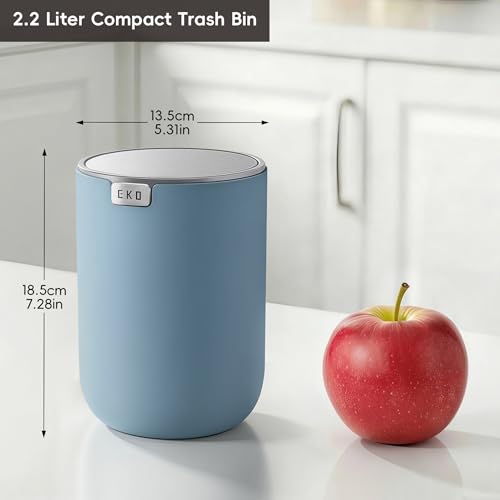 EKO Fandy 0.58 Gal/2.2L Mini Trash Can with Lid, Swing-Top Desktop Trash Can for Bathroom, Countertop, Vanity, Desk or Office, Small Garbage Bin (Blue) by EKO - Image 2
