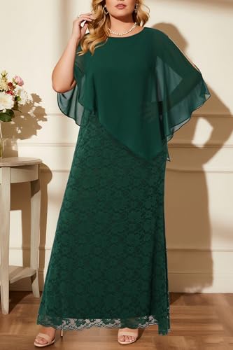 Image of Women's Plus Size Cape Dress with Chiffon Overlay Gown Formal Evening Lace Long Mermaid Dresses 2024