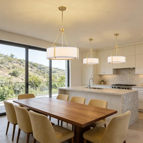 TinHon 20'' Gold Drum Chandelier, 5-Light Modern Dining Room Light Fixture by TinHon - Used condition - Image 2