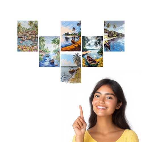 Image of SiddArtify Tropical Island Boats Art Print Set - Set of 2-4x6 Inch - Board (Pack of 6) - Sticker (Pack of 6) Wall Room Decoration art Poster Prints