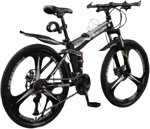 Kcolic Bicicleta Montaña Plegable para Adultos, 24/26 Pulgadas, Doble Suspensión con Ruedas 3 Radios, 21 Velocidades, para Hombre Y Mujer, con Guardabarros. B,26in