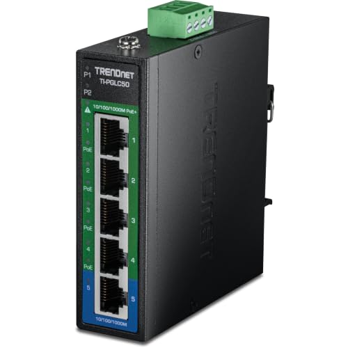 TRENDnet 5-Port Industrial Gigabit PoE+ DIN-Rail Mini Switch, TI-PGLC50