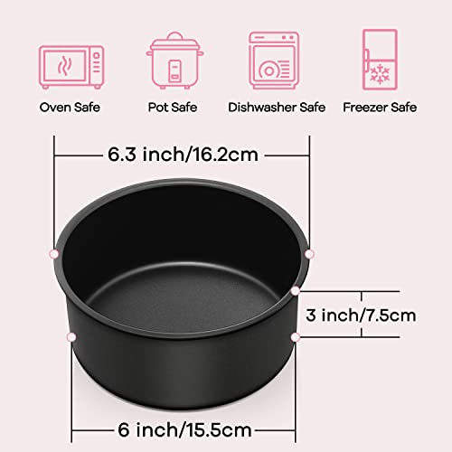 Herogo 6 X 3 Inch Cake Pans Round Set Of 3, Stainless Steel Black Nonstick Deep Baking Pan, Birthday Wedding Layer Cake Pan, Leakproof & Straight Side, Dishwasher Safe #TOP1