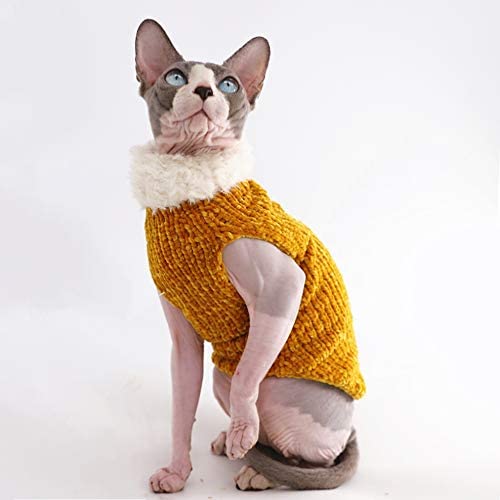 Sphynx Cat Clothes Winter Warm Faux Fur Sweater Outfit, Fashion High Collar Coat For Cats Pajamas For Cats And Small Dogs Apparel, Hairless Cat Shirts Sweaters (Xl (9.9-13.2 Lbs), Ginger) #TOP2