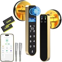 Fingerprint Door Lock- New Display Screen, Smart Keyless Entry Door Lock with Handle Keypad RFID, Fingerprint Biometric Digital Thumbprint Door Knob for Bedroom Apartment Interior