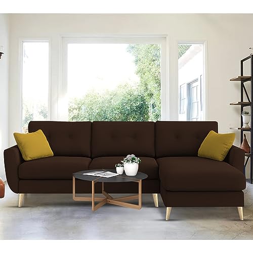 Image of BRAXTON Lindel RHS 4 Seater L Shape Sofa Set for Living Room (Brown) Premium Velvet Fabric Sofa