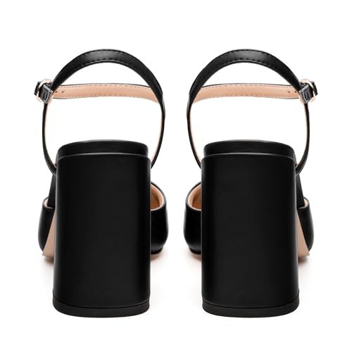 WAYDERNS Slingback Heels for Women Block Chunky Heel Closed Square Toe 3.7 Inch Pumps with Ankle Strap Stylish Casual Office Prom Dress Shoes4