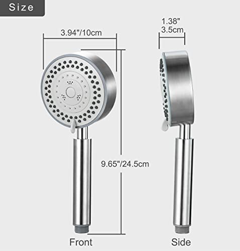 All Metal Shell Handheld Shower, 5-Patterns Orangefish Handheld Showerhead With Off Shutoff Mode And Switch To Control Flow, Extra Large Panel, Stainless Steel Shell (Only Showerhead) #TOP2