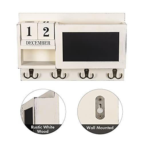 Ikkle Key Holder For Wall Mail Organizer With Key Hooks, Mail Holder Wall Mount, Wood Key Hanger Rack For Wall Decorative Entryway Hallway Kitchen 14.5X 9.5 (Rustic White) #TOP3