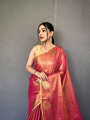 Image of Panzora Women's Tissue Silk Jacquard Weaving Saree With Unstitched Blouse Piece