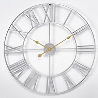 Wandklok,Grote 24/30 inch industriële Romeinse cijfers decoratieve kunst vintage stille batterij-aangedreven metalen binnenklok voor woonkamer, slaapkamer, keuken
