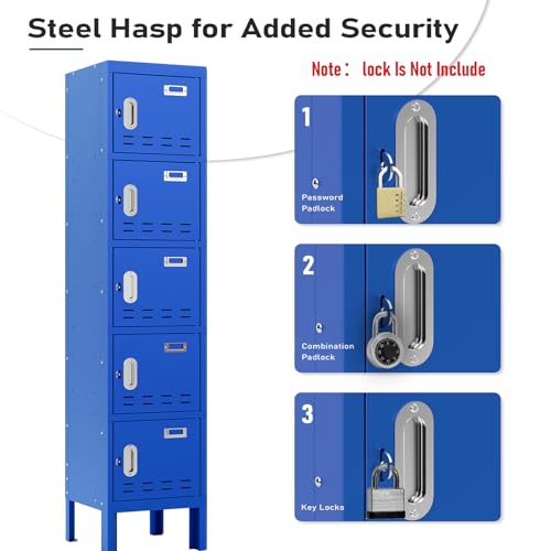 Image of BUTISOW Metal Lockers - 66 inch Height Steel Lockers for Employees with 5 Door Storage Locker with Card Slot for Employees Gym School Home Office Garage - Assembly Required