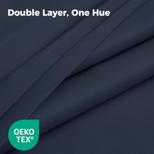Image of 100% Blackout Curtains for Bedroom, Double Layer Navy Blue Curtains, Black Out Curtain 72 inch long With Sheer Overlay for Living Room, Room Darkening Window Drapes with Grommet, 52 inchW x 72 inchL