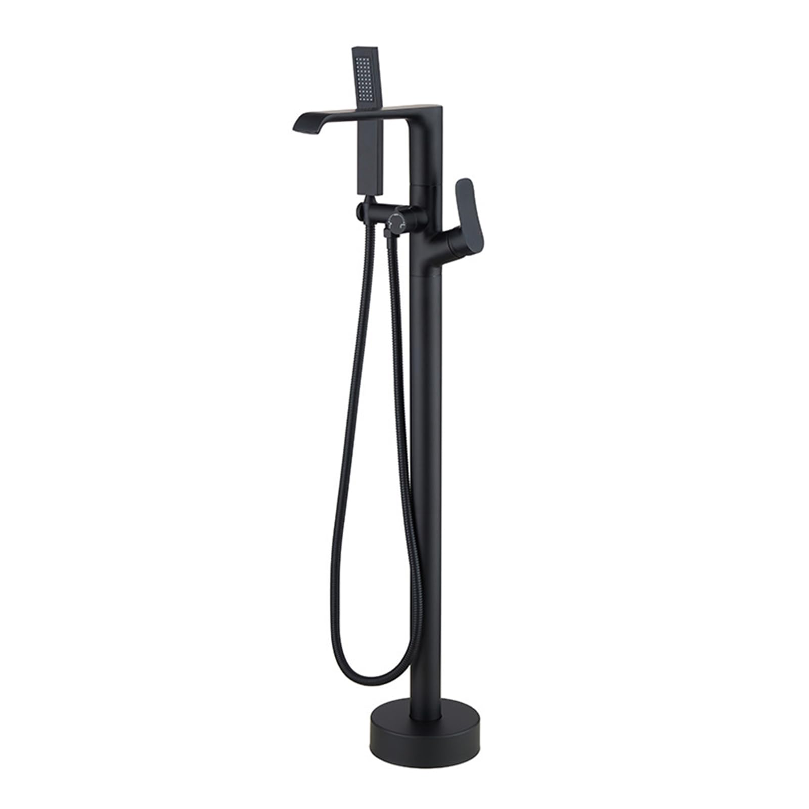 Robinet de baignoire sur pied monotrou effet cascade noir mat avec douchette rotative