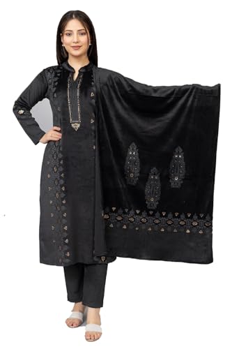 Image of HIFZAA velvet kurta palazzo set with dupatta for womens printed winter wear suit M to 4xl