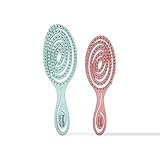 PONETTE NATURAL - Pack Cepillos de Pelo ECO Masajeador Desenredante Antitirones y Cepillo de Viaje en color Turquesa y Rojo, Fabricado con Fibra Natural de Trigo, 100% Reciclable, Marca Española