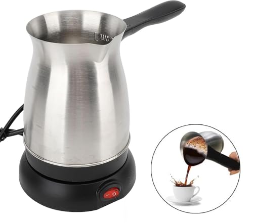 Image of Electric Turkish Coffee Maker, 600ml Stainless Steel Electric Kettle, Tea, Cofee, Milk, Melted Butter, Water Boiler with Power Switch, Stylish Cofee Maker Pot