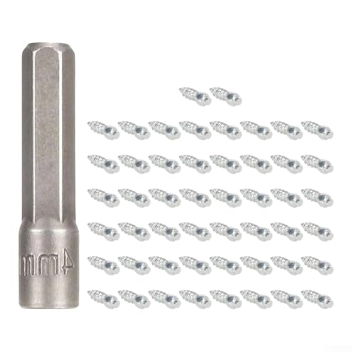 Lot de 50 clous de pneu anti-givre, 4 x 12 mm, 4 x 9 mm, en acier inoxydable avec outil à douille, pour voiture, camion, SUV, pneus d'hiver (m4 x 9 argent)