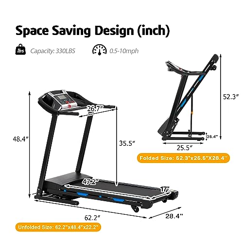 FYC Folding Treadmill with Incline - 3.5HP 330 LBS Weight Foldable Electric Running Walking Machine with Bluetooth/APP for Home, Fitness Jogging Exercise, Space Saver for Small Apartment
