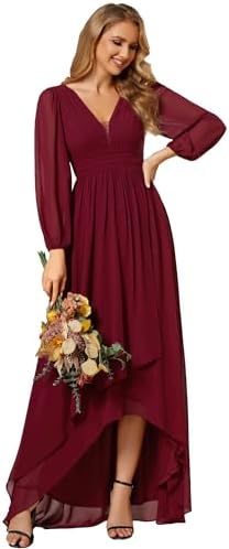 Ever-Pretty Women's Fall Elegant A Line V Neck Ruched High Low Lo...