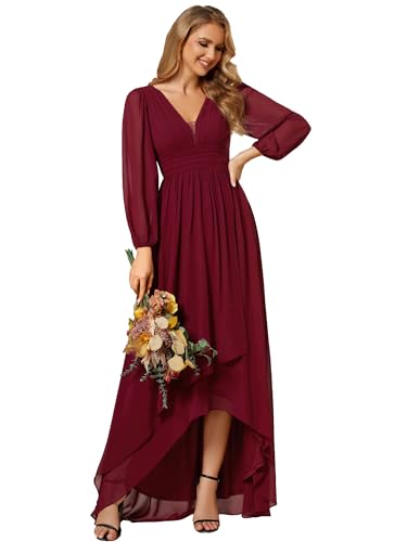 Ever-Pretty Women's Fall Lantern Sleeve A Line High Low Bridesmaid Dresses 02043