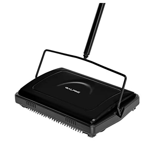 Alpine Industries Triple Brush Floor & Carpet Sweeper – Heavy Duty & Non Electric Multi-Surface Cleaner - Easy Manual Sweeping for Carpeted Floors (Black)