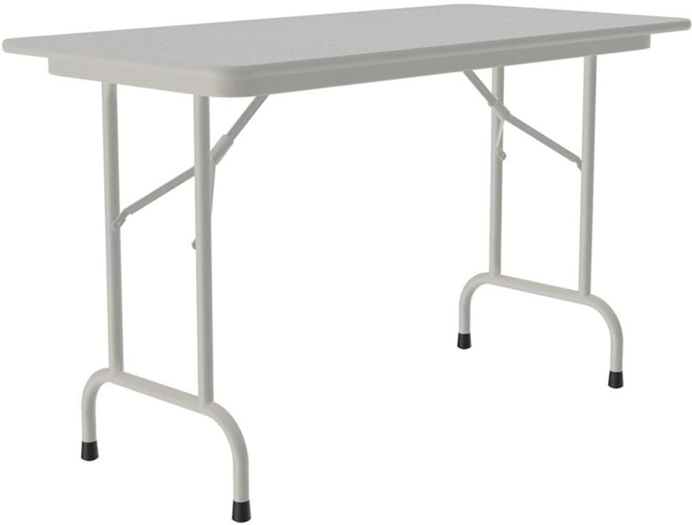 Pemberly Row 24" W x 48" D Metal & Wood Folding Table, Medium Oak Finish, Melamine Top, Steel Pedestal Legs, Lightweight Home, Office, or Shop Table for Light Duty Use
