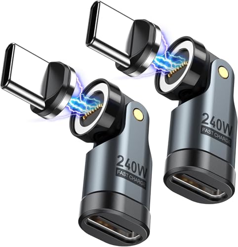 VAFOTON Magnetisk USB C-adapter, 240 W, magnetisk USB C till 9PIN adapter (2 st), 540° rotation, snabbladdning PD 240 W, 5A, dataöverföring, för MaBook Pro/Bärbar USB-C