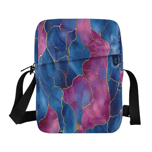 messenger bag Shoulder Crossover Bag Shoulder Handbags Adjustable Strap for work work - Marble Royal Blue Hot Pink