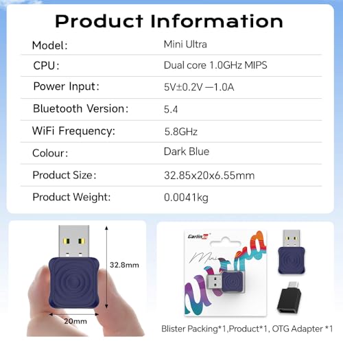 Carlinkit Mini Ultra Wireless CarPlay & Android Car Adapter - Plug & Play Dongle for iPhone & Android, Converts Wired to Wireless, USB-A/USB-C Compatible with OEM Wired Cars - Image 7