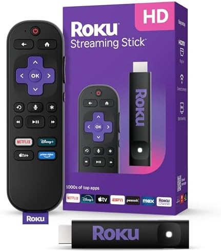 Roku Streaming Stick HD — HD Streaming Device for TV with Roku Voice Remote, Free & Live TV
