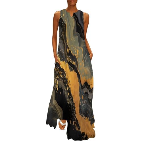 Robe de luxe en feuille d'or au design marbre, une tunique d'été chic et élégante