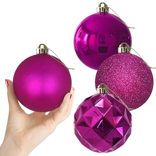 Fuchsia 4.0" Large Christmas Balls - Christmas Tree Decoration Ornaments Shatterproof Hanging Balls for Birthday Halloween Holiday Wedding Decorations Set of 4pcs