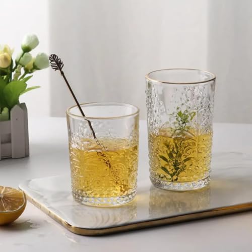 Image of PrimeWorld Romantic Vintage Embossed Water Glasses Set of 6 (280ml) - Clear Drinking Tumblers for Everyday Use & Special Occasions