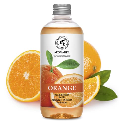 AROMATIKA Orange Essential Oil Reed Diffuser Refill 17 Fl Oz (500ml) - Aromatherapy for Relaxation