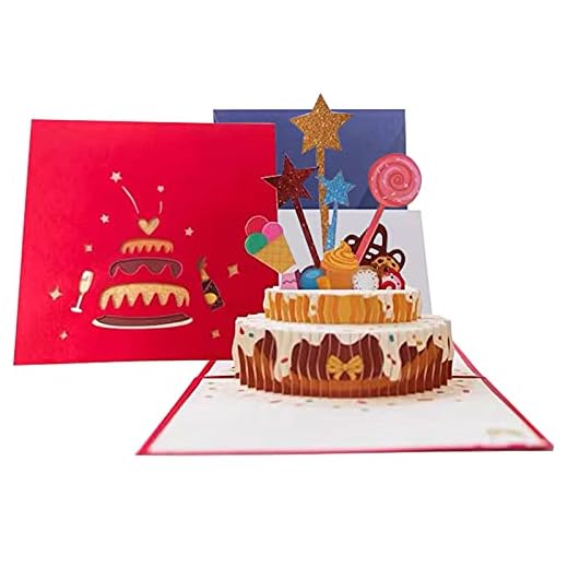 Tarjeta Felicitacion Cumpleaños 3D Pop Up, Tarjeta de Cumpleaños con Diseño de Pastel y Vela en 3D, Rojo