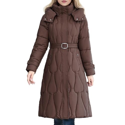 ZRYAZQ Daunenmantel Damen Lang Leicht mit Gürtel Steppmantel Winter Lange mit Kapuze Daunenjacke Dicke Elegant Langer Wintermantel Damen Warm Puffer Jacke Oversize Warme Daunenjacken mit Taschen