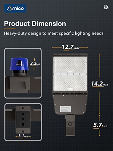 Amico 300W Led Parking Lot Light, 39000Lm 5000K Led Shoebox Lights With Dusk To Dawn Photocell, Waterproof Commercial Area Lighting, Ul/Dlc/Fcc Certified Outdoor Led Street Lights, Arm Mount #TOP6