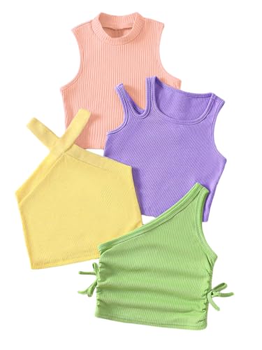 Image of OYOANGLE Toddler Girl's 4 Pack Ribbed Knit Crop Tank Tops Set One Shoulder Summer Camisole