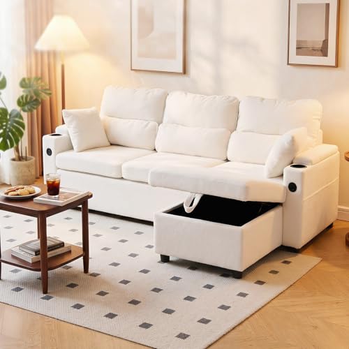CANLIBOUD L-Sofa Bed Sleeper Pull Out with Storage Function and Two USB Ports and Cup Holder, Perfect for Small Space Modern Convertible Sofa Bed Living Room, Apartment Living Room