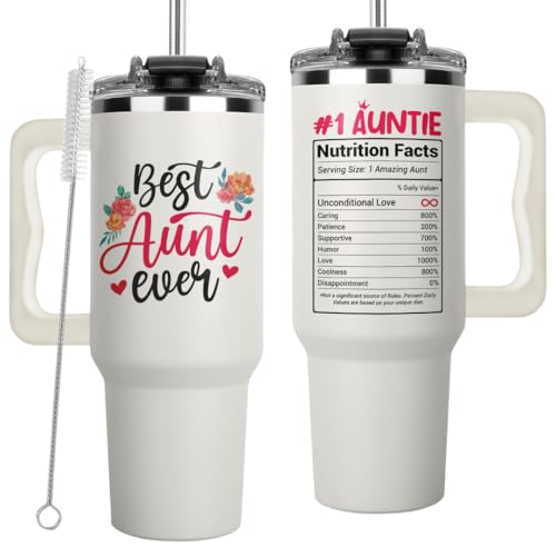 Vivulla68 Mothers Day Gifts For Aunt Best Aunt Ever Tumbler 40Oz With Handle Aunty Gifts from Niece Nephew Best Auntie Ever Present Aunty Cup Funny Drinking Cups Ideas For Her Gift for Auntie