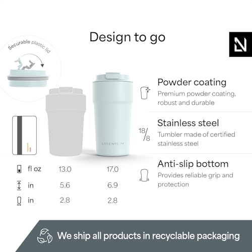 Image of LARS NYSOM Thermo Coffee Mug to go 17oz | Travel Mug 0.5 Liter with Insulation | Silicone grip base | Leak Proof Stainless Steel Tumbler for Coffee and Tea on the Go (Powder Misty Blue, 17oz)