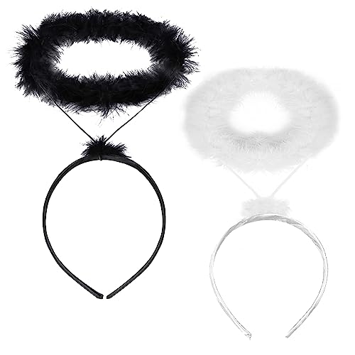 XINDY 2 Stücke Heiligenschein Engel Schwarzer und Weiß Engel Haarreif Halloween Kostüm Haarreif für Christkind Halloween Faschingskostüm Karneval Kostüm Damen Herren Accessoires