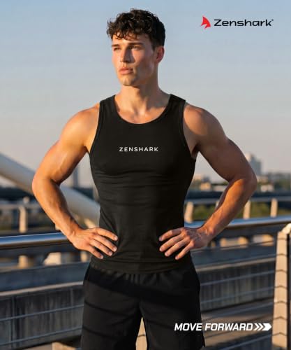 Image of ZENSHARK Gym Vest for Men | Sleeveless T Shirt Sando Tank Top | 2x2 Ribbed Cotton Lycra Ribbed Vest | Round Neck Slim Fit 4 Way Stretch | Sleeveless Gym T Shirt for Workout Training