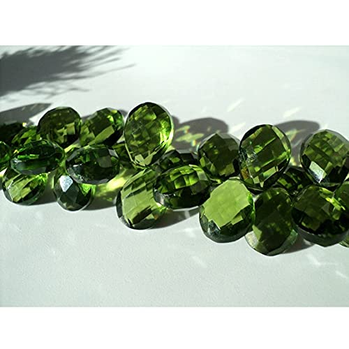 Quartz vert péridot en briolettes poires facettées 10x14mm pour création de bijoux DIY