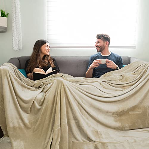 Phf Oversized King Fleece Blanket 120"X120", No Shed No Pilling Big Soft Blanket, Extra Large 10'X 10' Lightweight Blanket For Bed, Sofa Travel And Camping, Suitable For All Season, Khaki #TOP3