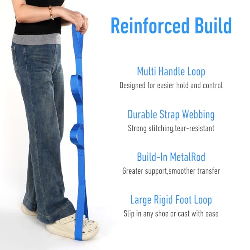 45 inch leg lifter strap with multi loops post surgery recovery aid for hip replacement amp knee surgery assist device for adults amp elderly to get in and out of bed durable adjustable blue
